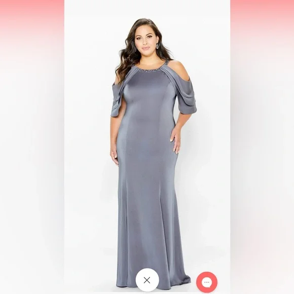 charcoal formal dress Viola Grey Dress Floor One Shoulder Mesh Split main image 1